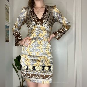 ✨SALE✨ Silk Halé Bob gold and brown patterned dress with tiers